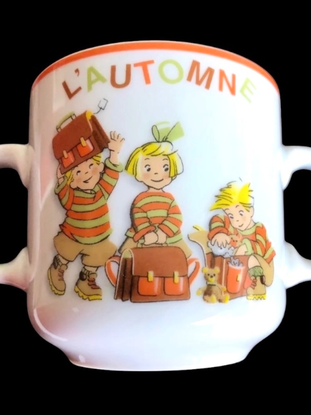 Guy Degrenne Vintage 'The Triplets' Porcelain Mug Autumn L'Automne Season Kids